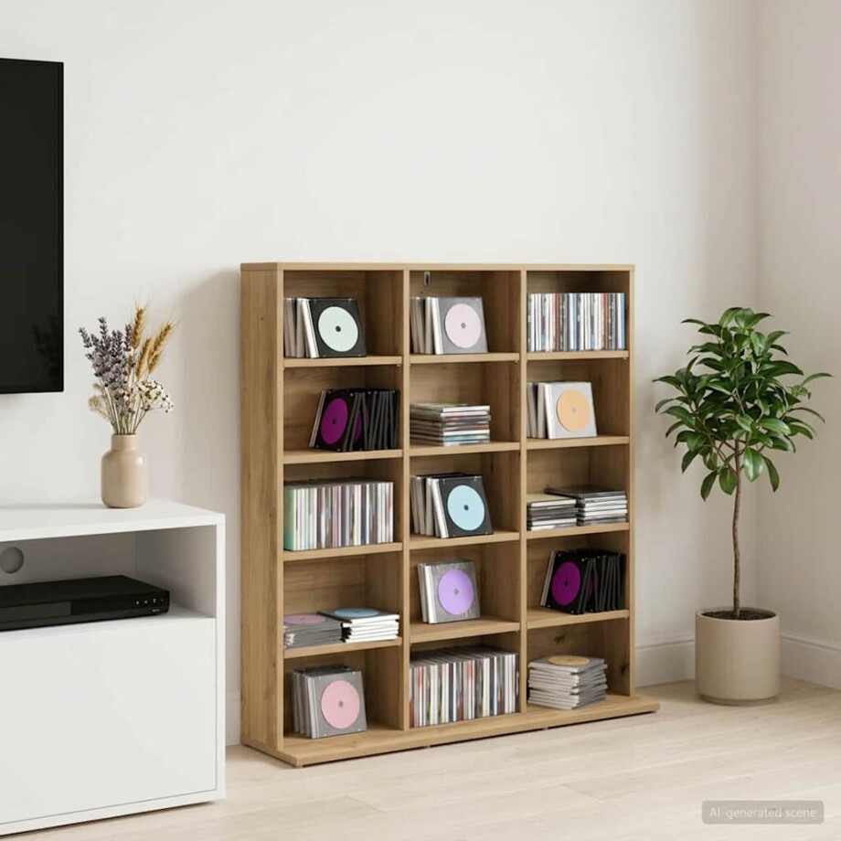 vidaXL CD Kast Artisanaal eiken 96 x 23,5 x 97,5 cm Bewerkt hout vidaXL CD Kast Artisanaal eiken 96 x 23,5 x 97,5 cm Bewerkt hout afbeelding 1