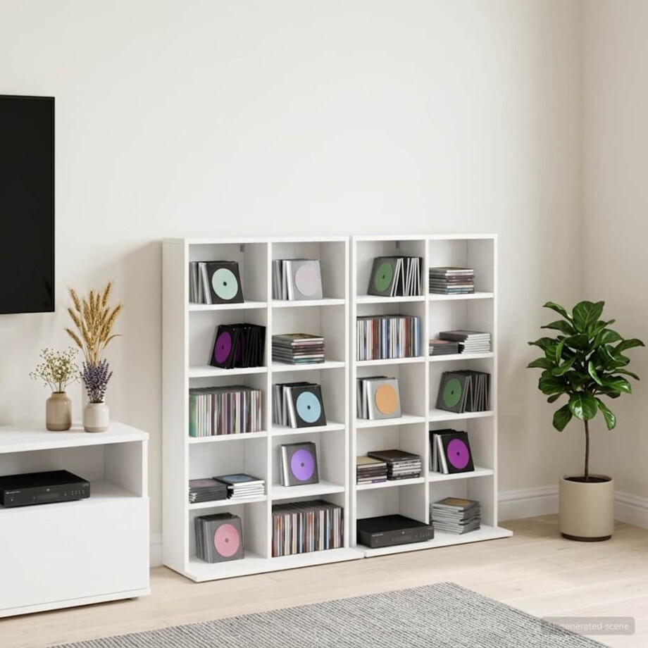 vidaXL CD Kast 2 st Wit 65 x 23,5 x 97,5 cm Bewerkt hout afbeelding 1