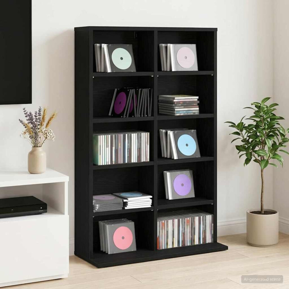 vidaXL CD Kast Zwart eiken 65 x 23,5 x 97,5 cm Bewerkt hout vidaXL CD Kast Zwart eiken 65 x 23,5 x 97,5 cm Bewerkt hout afbeelding 1