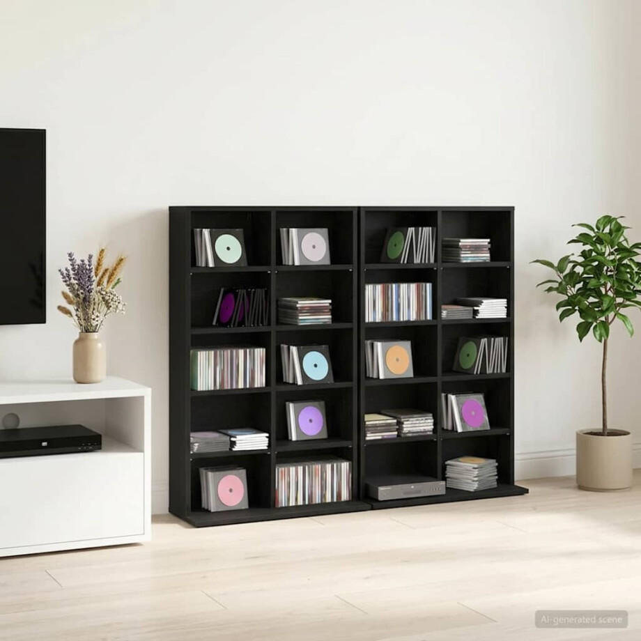vidaXL CD Kast 2 st Zwart eiken 65 x 23,5 x 97,5 cm Bewerkt hout afbeelding 1