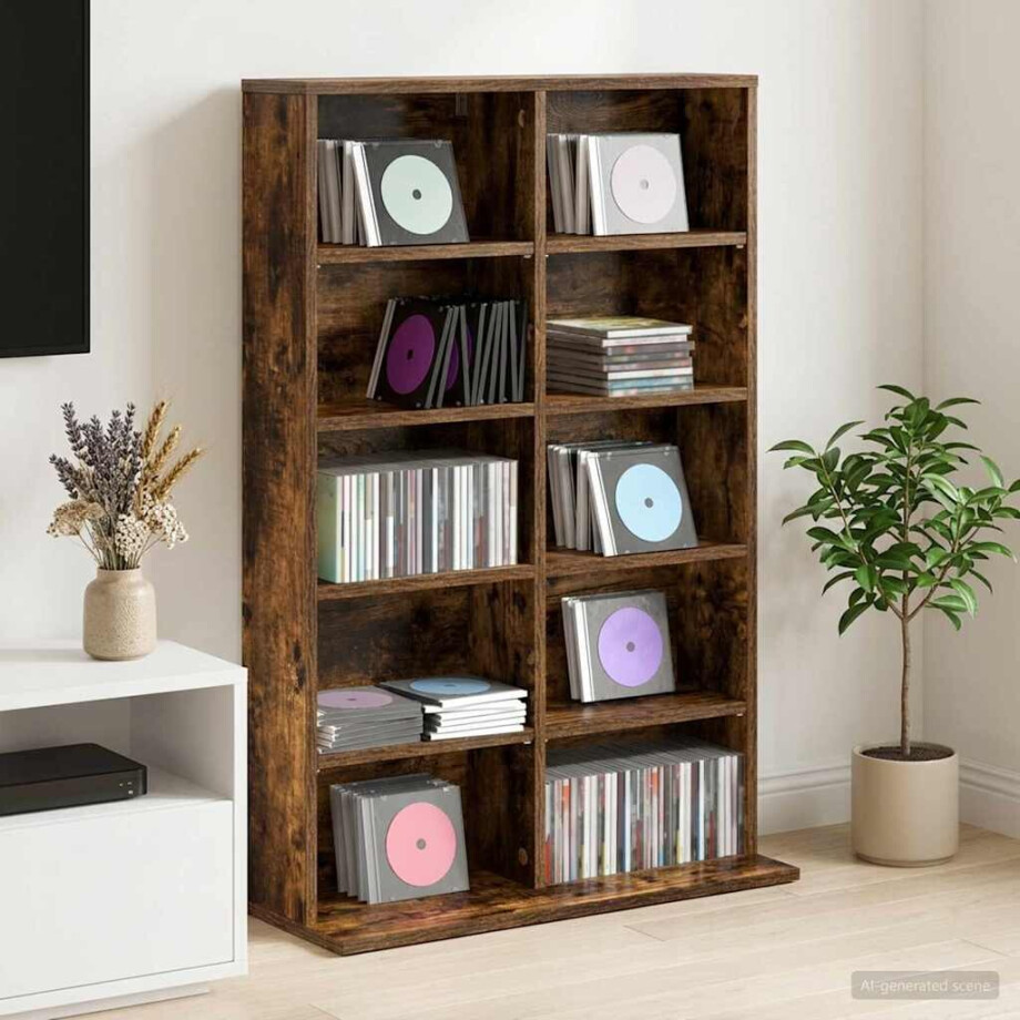 vidaXL CD Kast Gerookt eiken 65 x 23,5 x 97,5 cm Bewerkt hout afbeelding 1