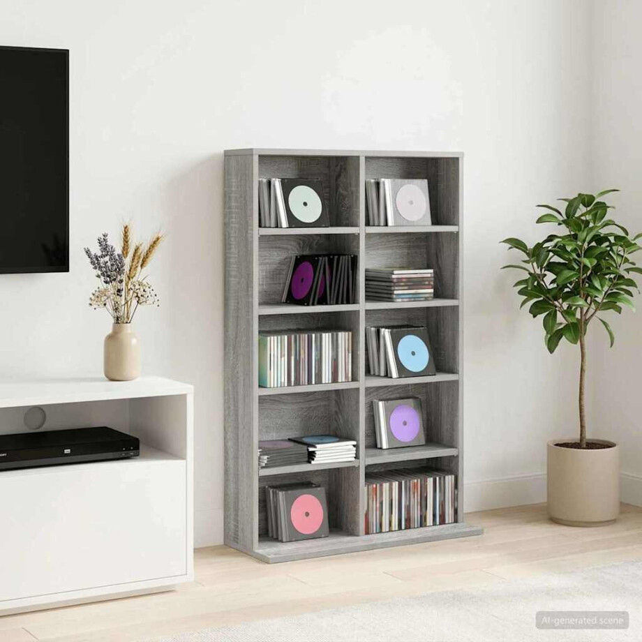 vidaXL CD Kast Grijs Sonoma 65 x 23,5 x 97,5 cm Bewerkt hout vidaXL CD Kast Grijs Sonoma 65 x 23,5 x 97,5 cm Bewerkt hout afbeelding 1