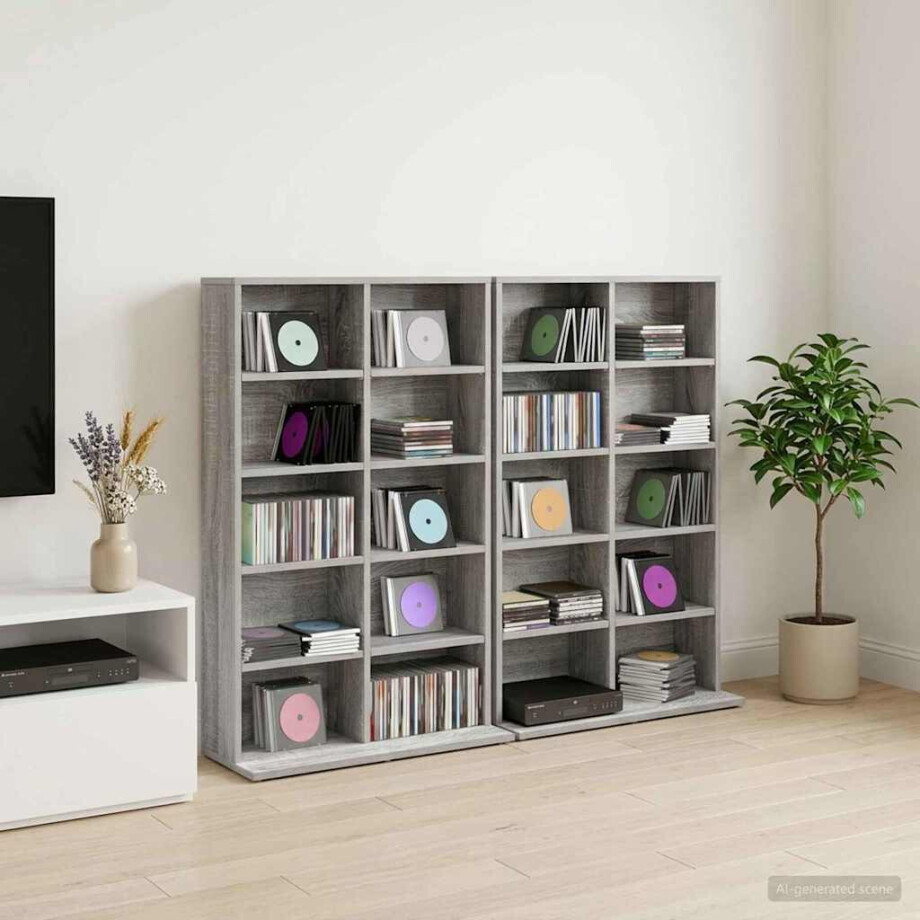 vidaXL CD Kast 2 st Grijs Sonoma 65 x 23,5 x 97,5 cm Bewerkt hout afbeelding 1