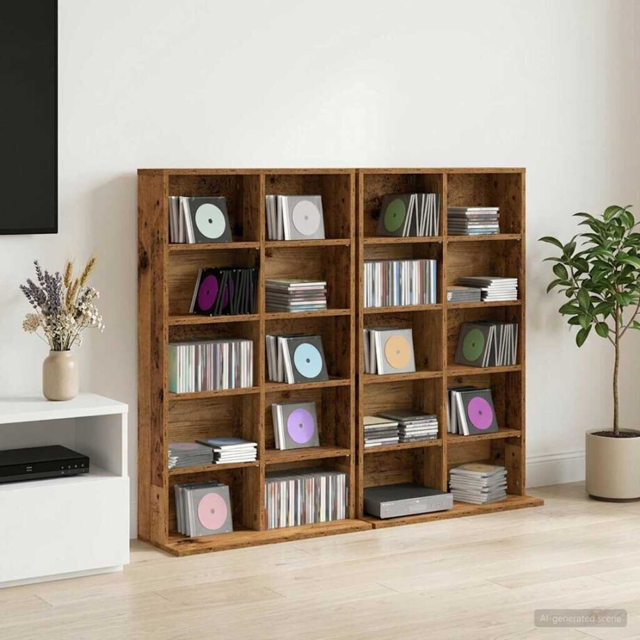 vidaXL CD Kast 2 st Oud hout 65 x 23,5 x 97,5 cm Bewerkt hout afbeelding 1