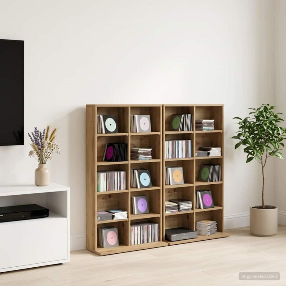 vidaXL CD Kast 2 st Artisanaal eiken 65 x 23,5 x 97,5 cm Bewerkt hout afbeelding 1