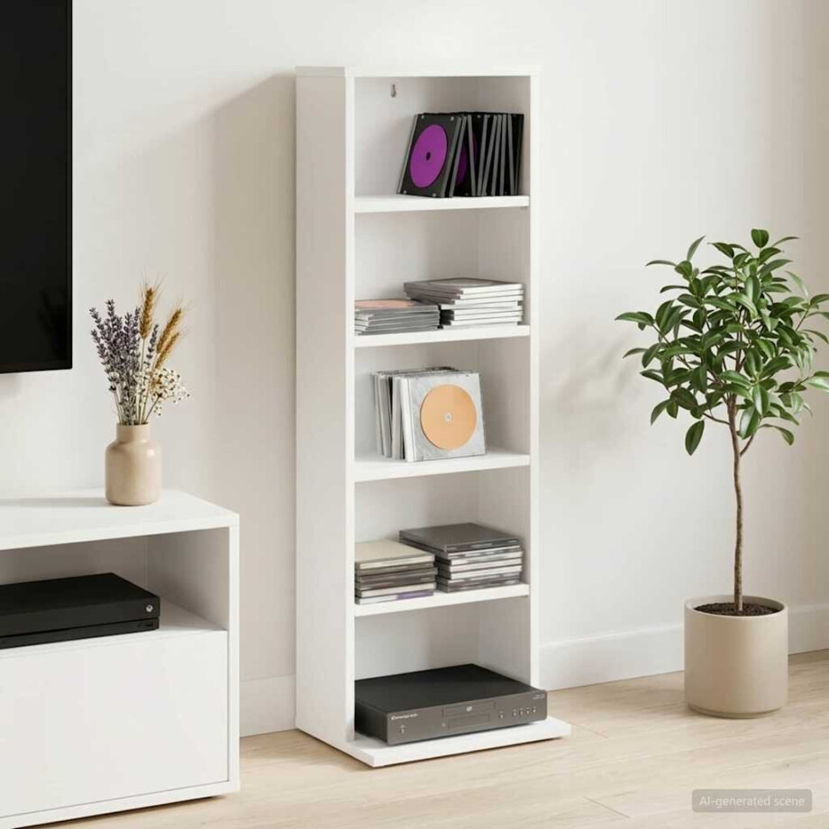 vidaXL CD Kast Wit 33 x 23,5 x 97,5 cm Bewerkt hout afbeelding 1