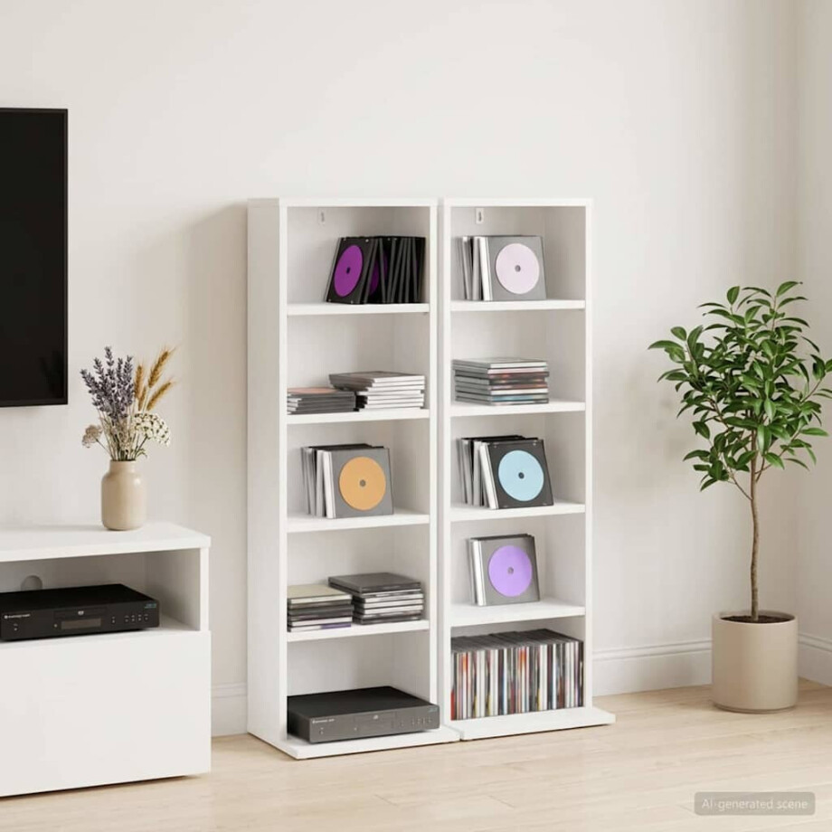 vidaXL CD Kast 2 st Wit 33 x 23,5 x 97,5 cm Bewerkt hout afbeelding 1