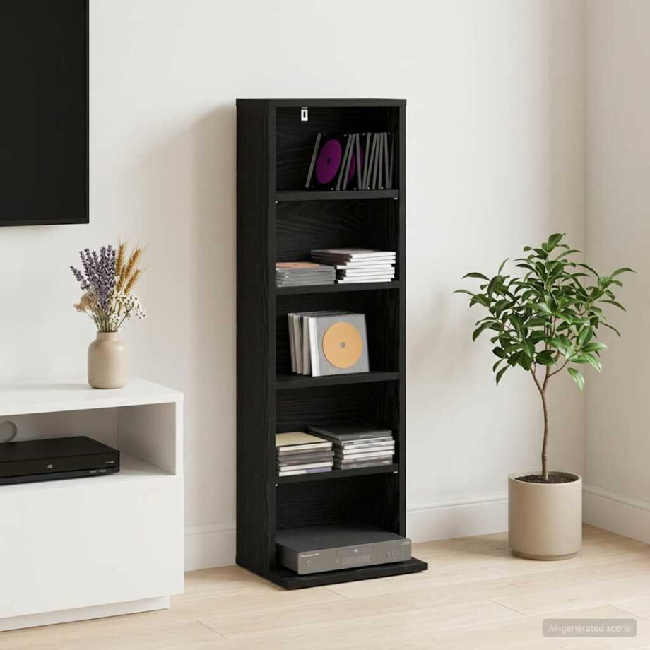 vidaXL CD Kast Zwart eiken 33 x 23,5 x 97,5 cm Bewerkt hout vidaXL CD Kast Zwart eiken 33 x 23,5 x 97,5 cm Bewerkt hout afbeelding 1