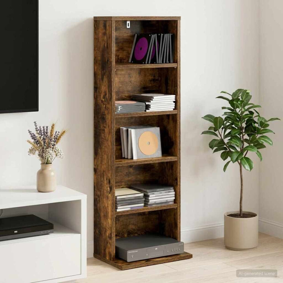 vidaXL CD Kast Gerookt eiken 33 x 23,5 x 97,5 cm Bewerkt hout vidaXL CD Kast Gerookt eiken 33 x 23,5 x 97,5 cm Bewerkt hout afbeelding 1