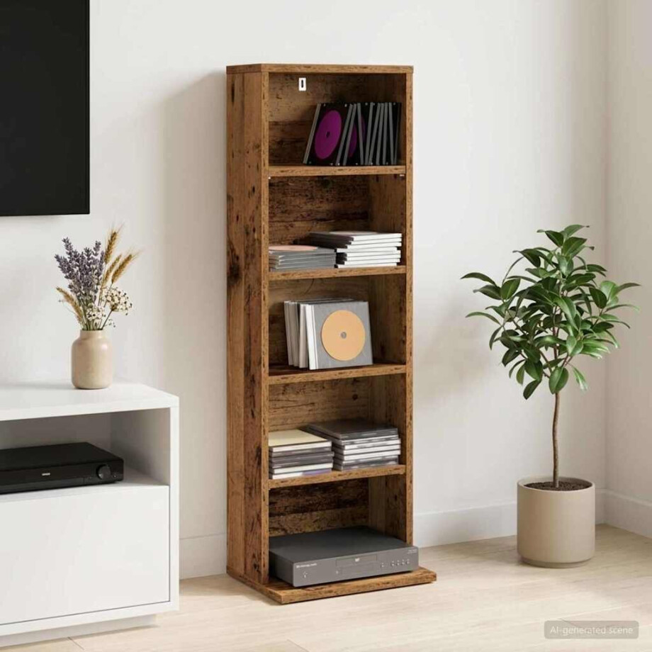 vidaXL CD Kast Oud hout 33 x 23,5 x 97,5 cm Bewerkt hout afbeelding 1