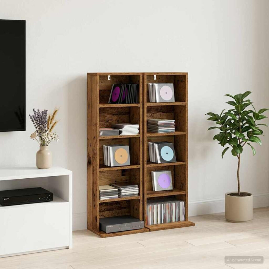 vidaXL CD Kast 2 st Oud hout 33 x 23,5 x 97,5 cm Bewerkt hout afbeelding 1