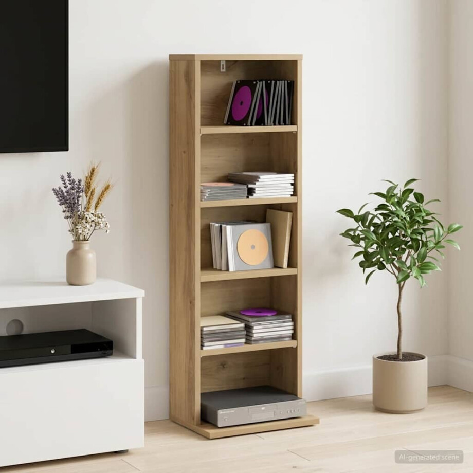 vidaXL CD Kast Artisanaal eiken 33 x 23,5 x 97,5 cm Bewerkt hout afbeelding 1