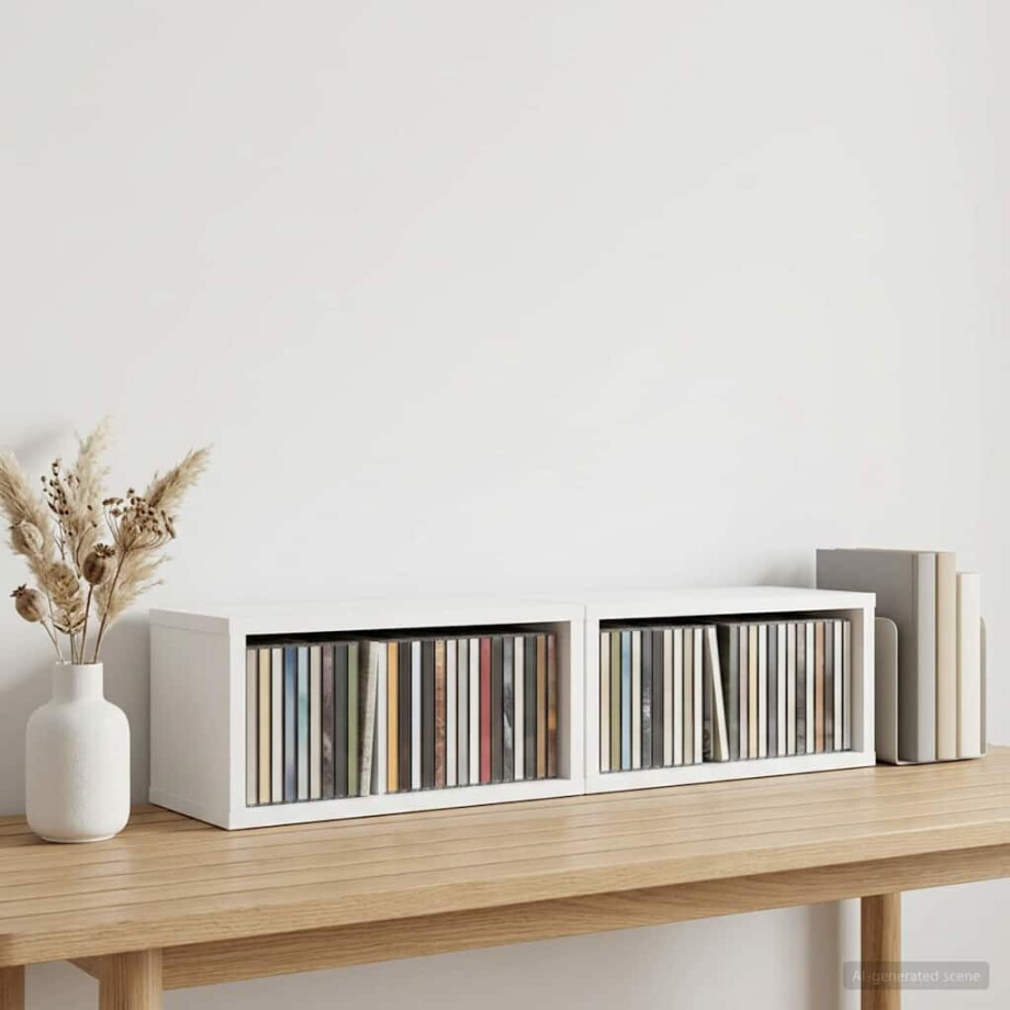 vidaXL CD Opslag Rek 2 st Wit 40 x 17 x 17 cm Bewerkt hout afbeelding 1