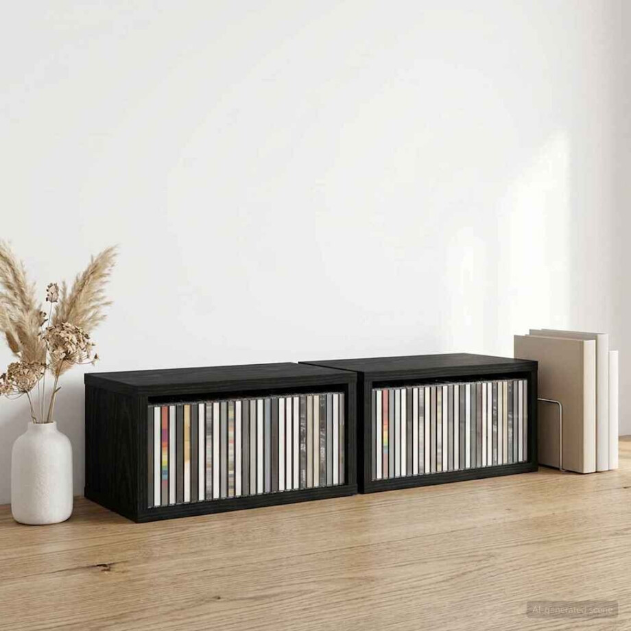 vidaXL CD Opslag Rek 2 st Zwart eiken 40 x 17 x 17 cm Bewerkt hout vidaXL CD Opslag Rek 2 st Zwart eiken 40 x 17 x 17 cm Bewerkt hout afbeelding 1