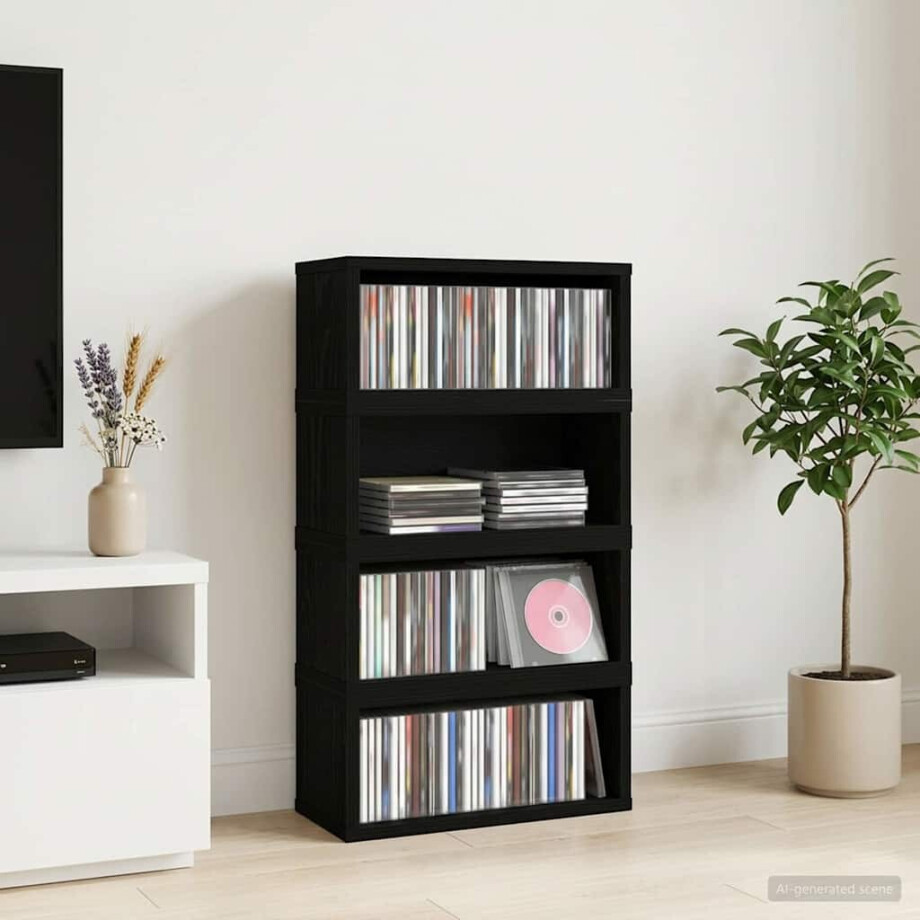 vidaXL CD Opslag Rek 4 st Zwart eiken 40 x 17 x 17 cm Bewerkt hout afbeelding 1