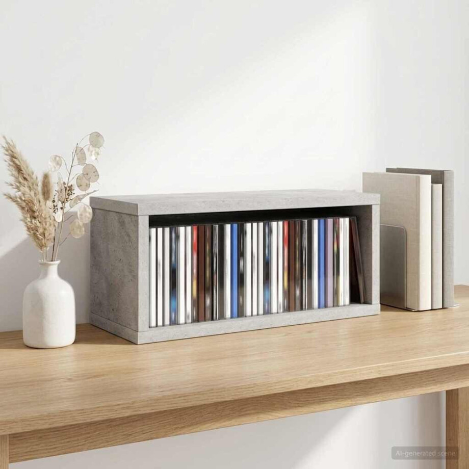 vidaXL CD Opslag Rek Betongrijs 40 x 17 x 17 cm Bewerkt hout afbeelding 1