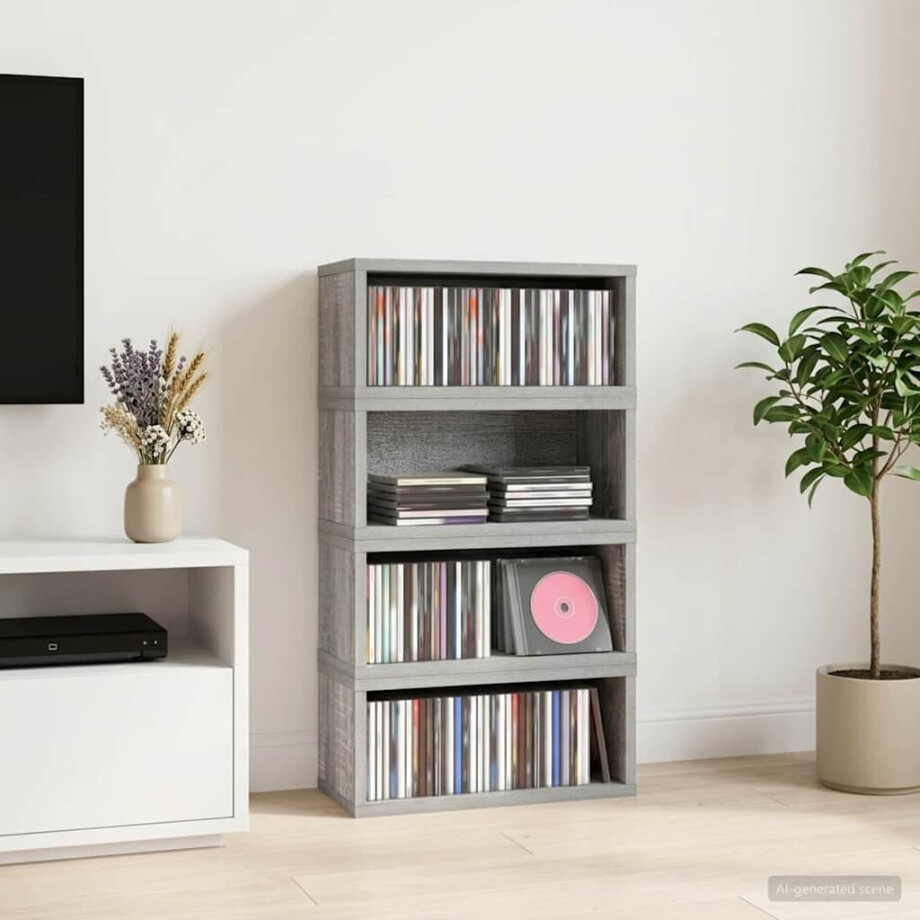 vidaXL CD Opslag Rek 4 st Grijs Sonoma 40 x 17 x 17 cm Bewerkt hout vidaXL CD Opslag Rek 4 st Grijs Sonoma 40 x 17 x 17 cm Bewerkt hout afbeelding 1