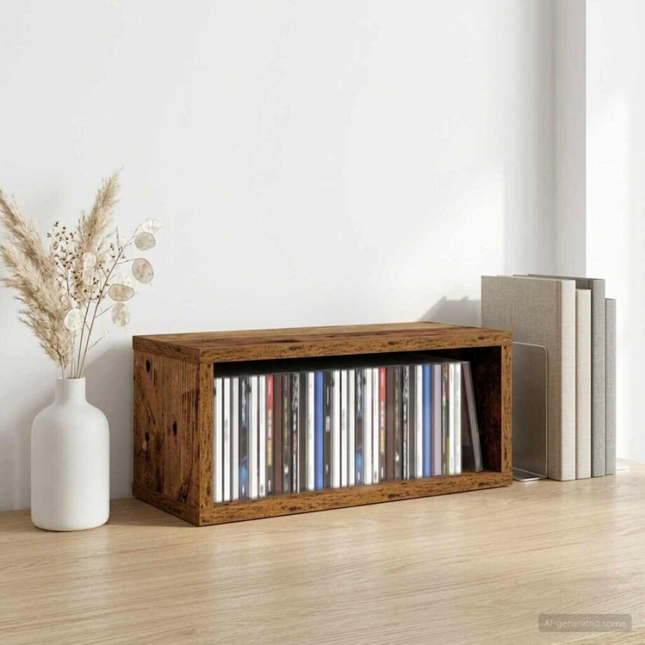 vidaXL CD Opslag Rek Oud hout 40 x 17 x 17 cm Bewerkt hout afbeelding 1