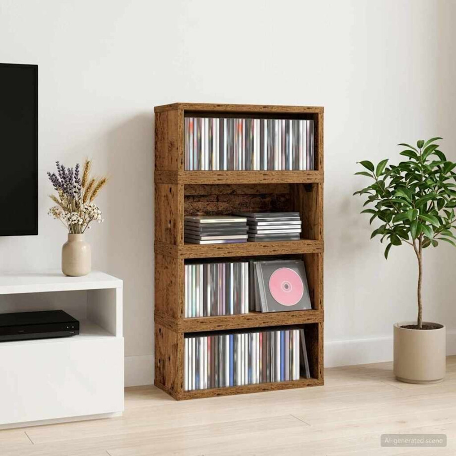 vidaXL CD Opslag Rek 4 st Oud hout 40 x 17 x 17 cm Bewerkt hout afbeelding 1