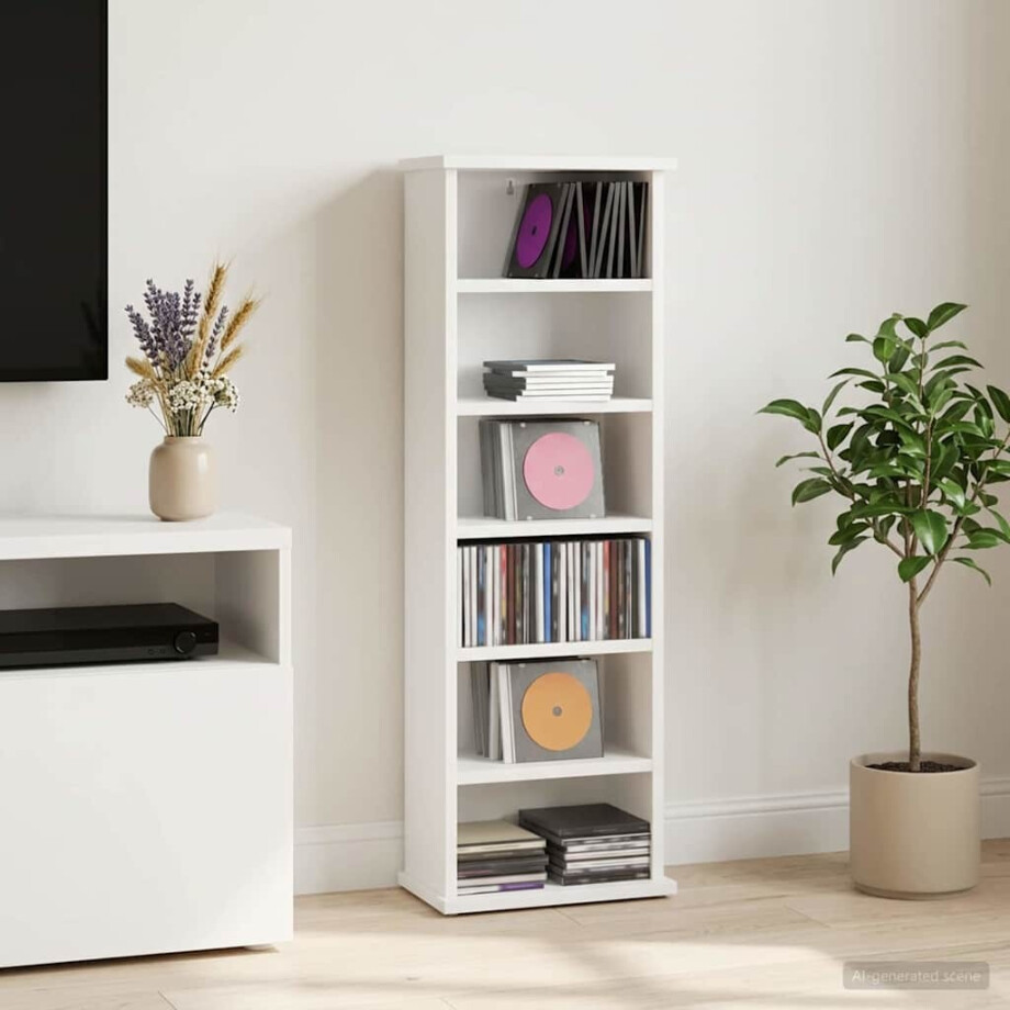 vidaXL CD Kast Wit 60 x 17 x 92 cm Bewerkt hout afbeelding 1
