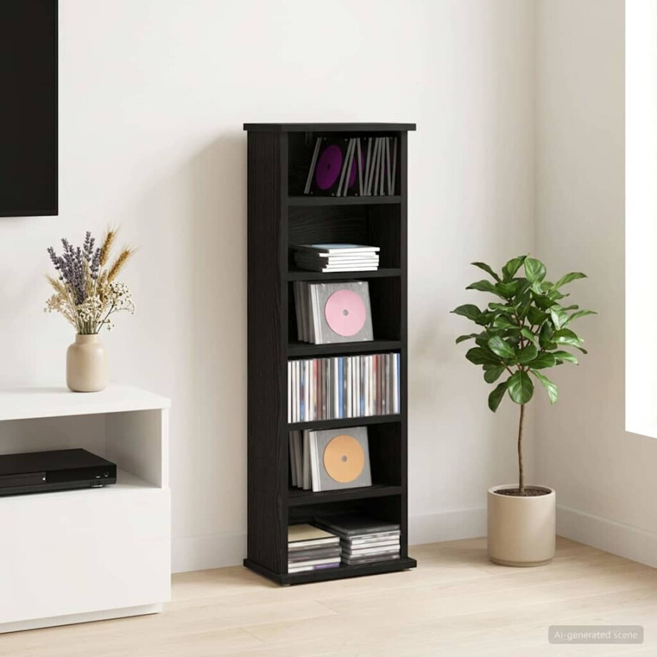vidaXL CD Kast Zwart eiken 60 x 17 x 92 cm Bewerkt hout vidaXL CD Kast Zwart eiken 60 x 17 x 92 cm Bewerkt hout afbeelding 1