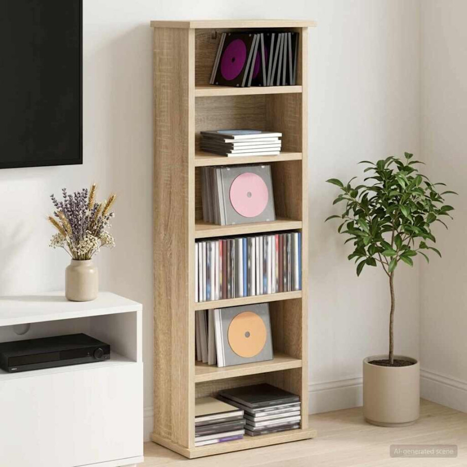 vidaXL CD Kast Sonoma Eiken 60 x 17 x 92 cm Bewerkt hout afbeelding 1