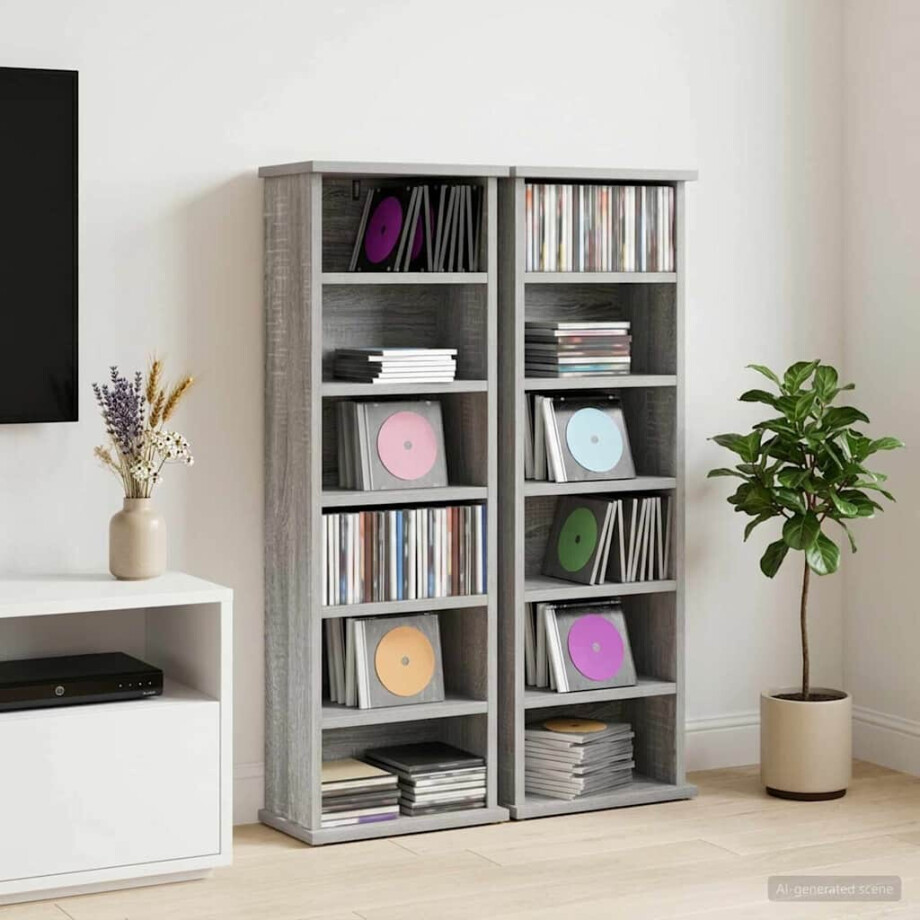 vidaXL CD Kast 2 st Grijs Sonoma 60 x 17 x 92 cm Bewerkt hout afbeelding 1
