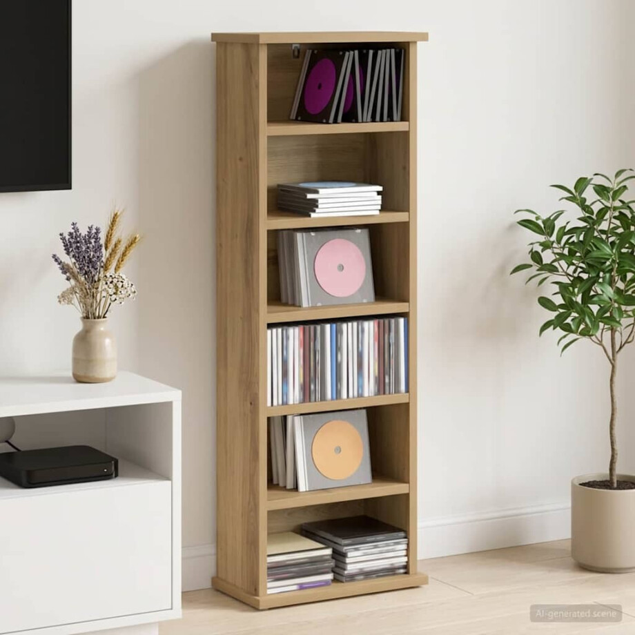 vidaXL CD Kast Artisanaal eiken 60 x 17 x 92 cm Bewerkt hout vidaXL CD Kast Artisanaal eiken 60 x 17 x 92 cm Bewerkt hout afbeelding 1