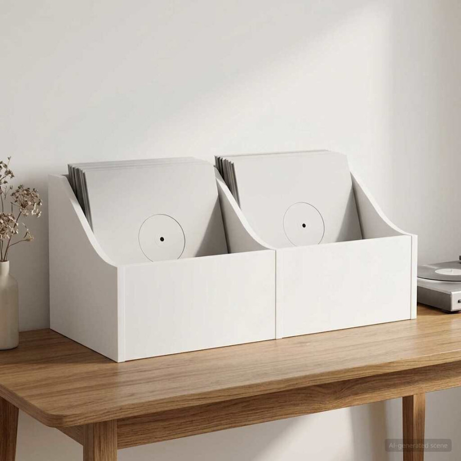 vidaXL LP Recorddoos 2 st Wit 37 x 33 x 32 cm Bewerkt hout afbeelding 1