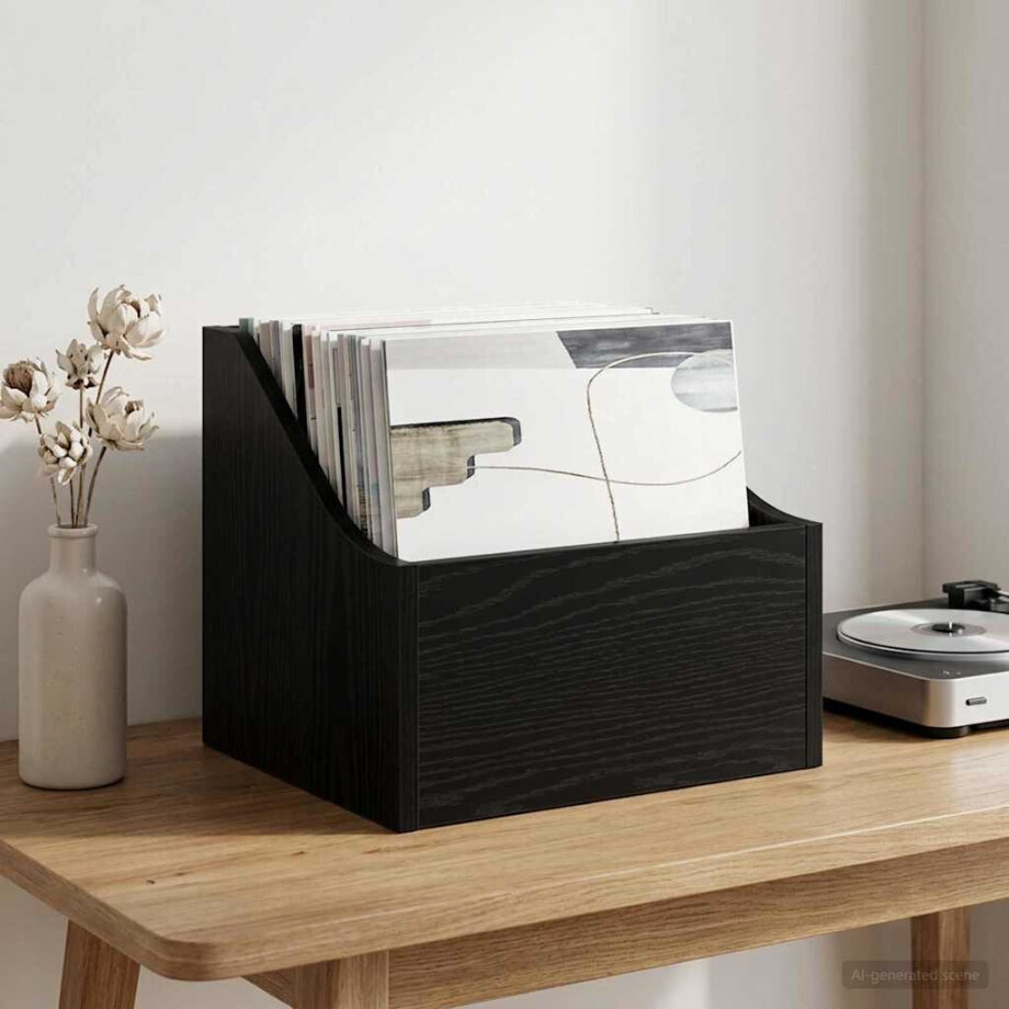 vidaXL LP Recorddoos Zwart eiken 37 x 33 x 32 cm Bewerkt hout vidaXL LP Recorddoos Zwart eiken 37 x 33 x 32 cm Bewerkt hout afbeelding 1