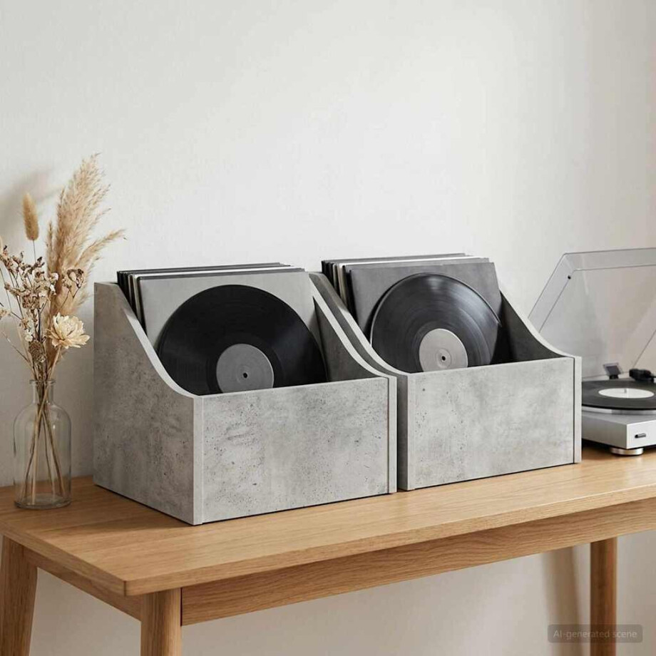 vidaXL LP Recorddoos 2 st Betongrijs 37 x 33 x 32 cm Bewerkt hout vidaXL LP Recorddoos 2 st Betongrijs 37 x 33 x 32 cm Bewerkt hout afbeelding 1