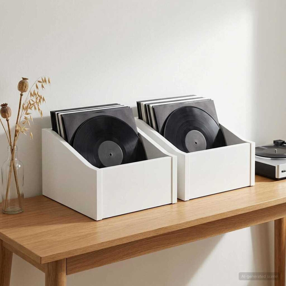vidaXL LP Recorddoos 2 st Wit 23 x 33 x 16 cm Bewerkt hout afbeelding 1