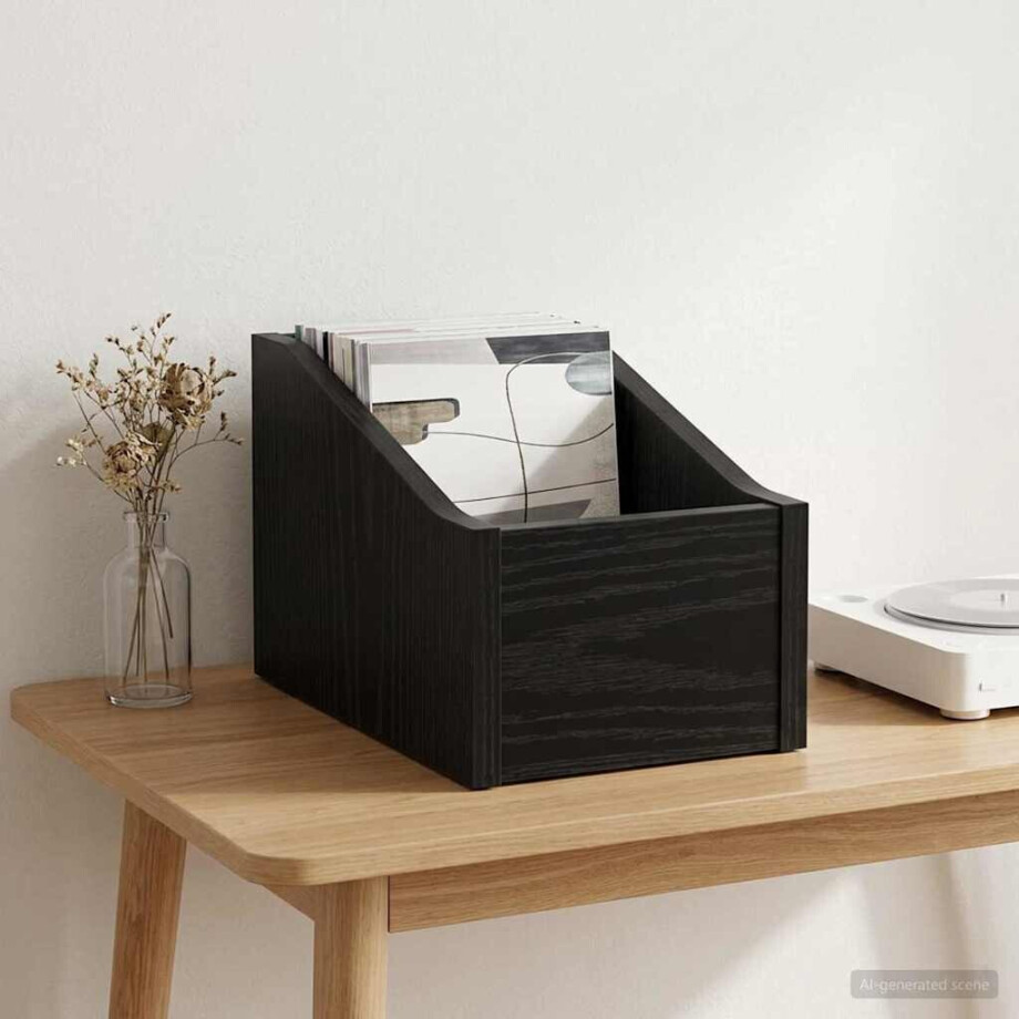 vidaXL LP Recorddoos Zwart eiken 18 x 32 x 18 cm Bewerkt hout vidaXL LP Recorddoos Zwart eiken 18 x 32 x 18 cm Bewerkt hout afbeelding 1