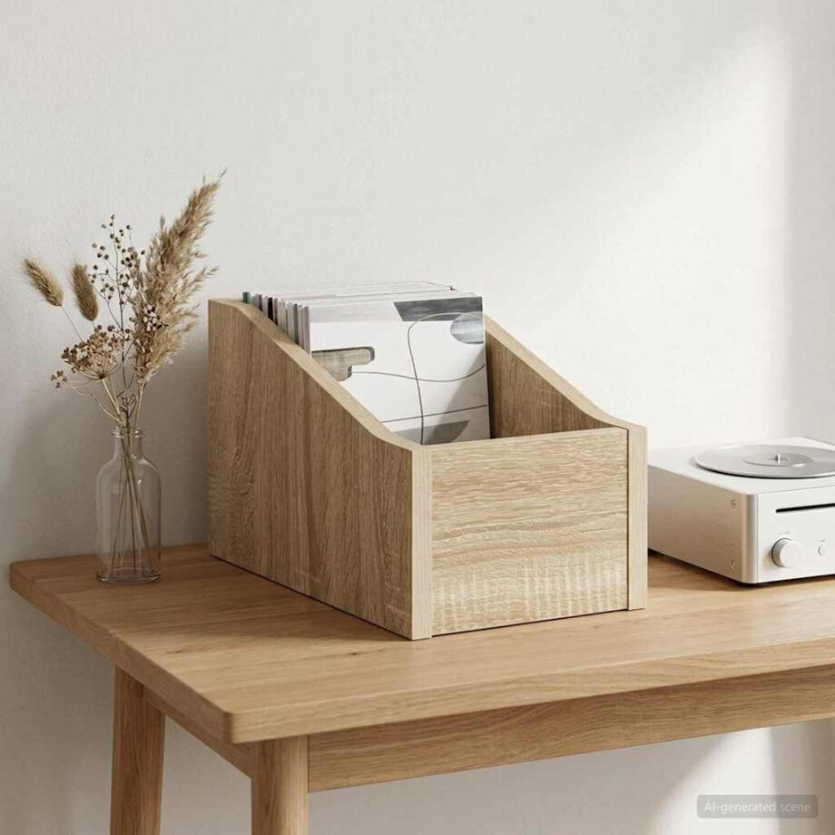 vidaXL LP Recorddoos Sonoma Eiken 18 x 32 x 18 cm Bewerkt hout vidaXL LP Recorddoos Sonoma Eiken 18 x 32 x 18 cm Bewerkt hout afbeelding 1