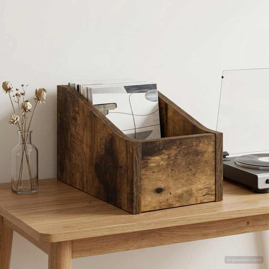vidaXL LP Recorddoos Gerookt eiken 18 x 32 x 18 cm Bewerkt hout vidaXL LP Recorddoos Gerookt eiken 18 x 32 x 18 cm Bewerkt hout afbeelding 1