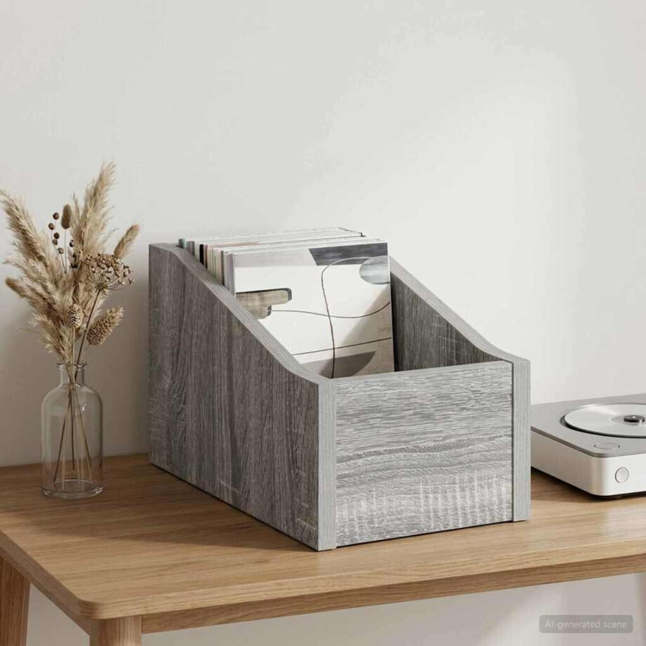 vidaXL LP Recorddoos Grijs Sonoma 18 x 32 x 18 cm Bewerkt hout afbeelding 1