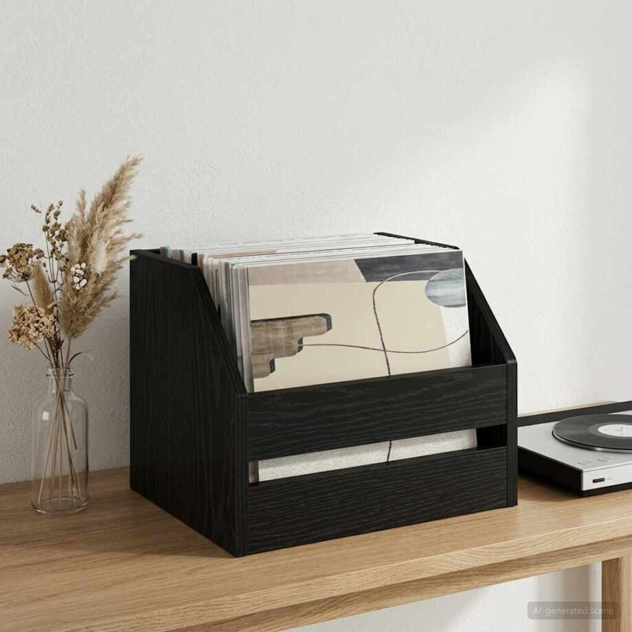 vidaXL Vinyl Album Doos Zwart eiken 38 x 30 x 29 cm Bewerkt hout afbeelding 1