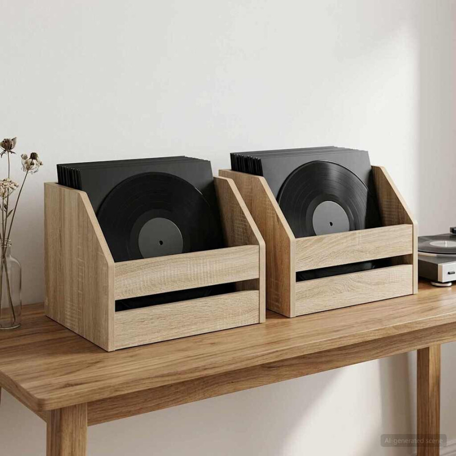 vidaXL Vinyl Album Doos 2 st Sonoma Eiken 38 x 30 x 29 cm Bewerkt hout afbeelding 1
