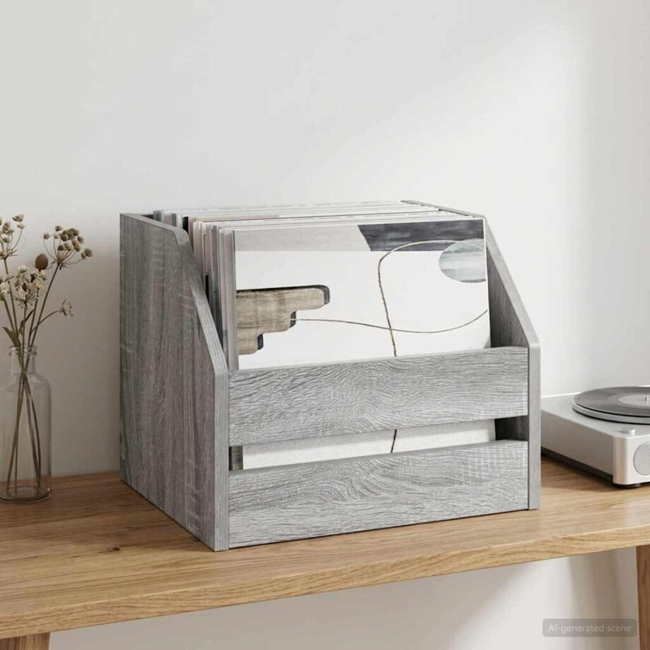 vidaXL Vinyl Album Doos Grijs Sonoma 38 x 30 x 29 cm Bewerkt hout afbeelding 1