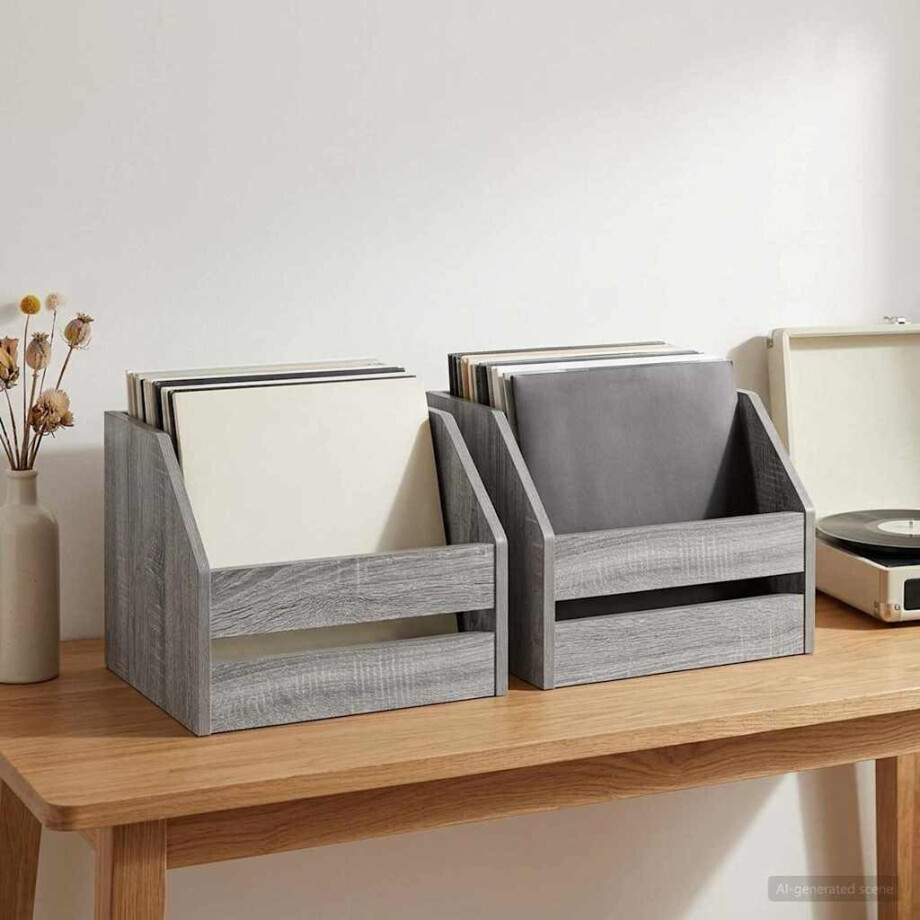vidaXL Vinyl Album Doos 2 st Grijs Sonoma 38 x 30 x 29 cm Bewerkt hout afbeelding 1