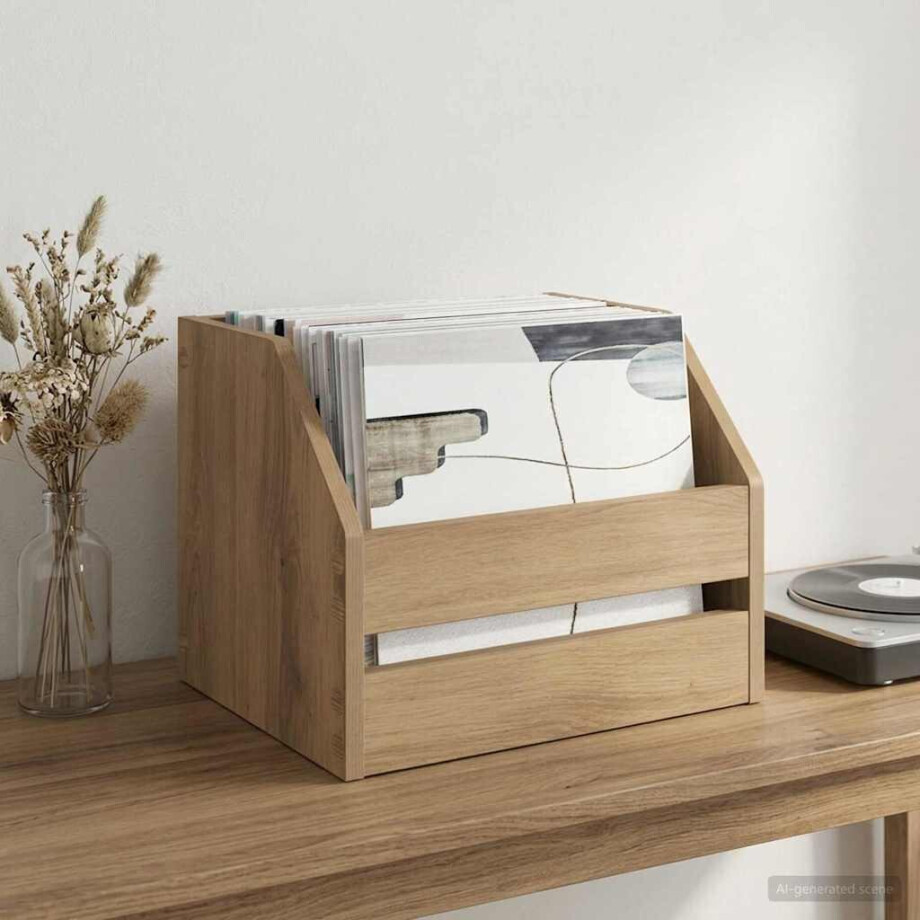 vidaXL Vinyl Album Doos Artisanaal eiken 38 x 30 x 29 cm Bewerkt hout afbeelding 1