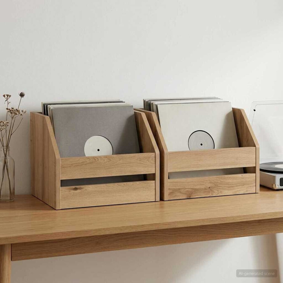 vidaXL Vinyl Album Doos 2 st Artisanaal eiken 38 x 30 x 29 cm afbeelding 1