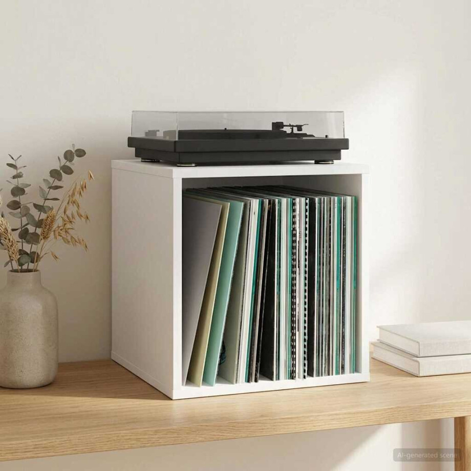 vidaXL Vinyl Album Doos Wit 37 x 36,5 x 38 cm Bewerkt hout afbeelding 1