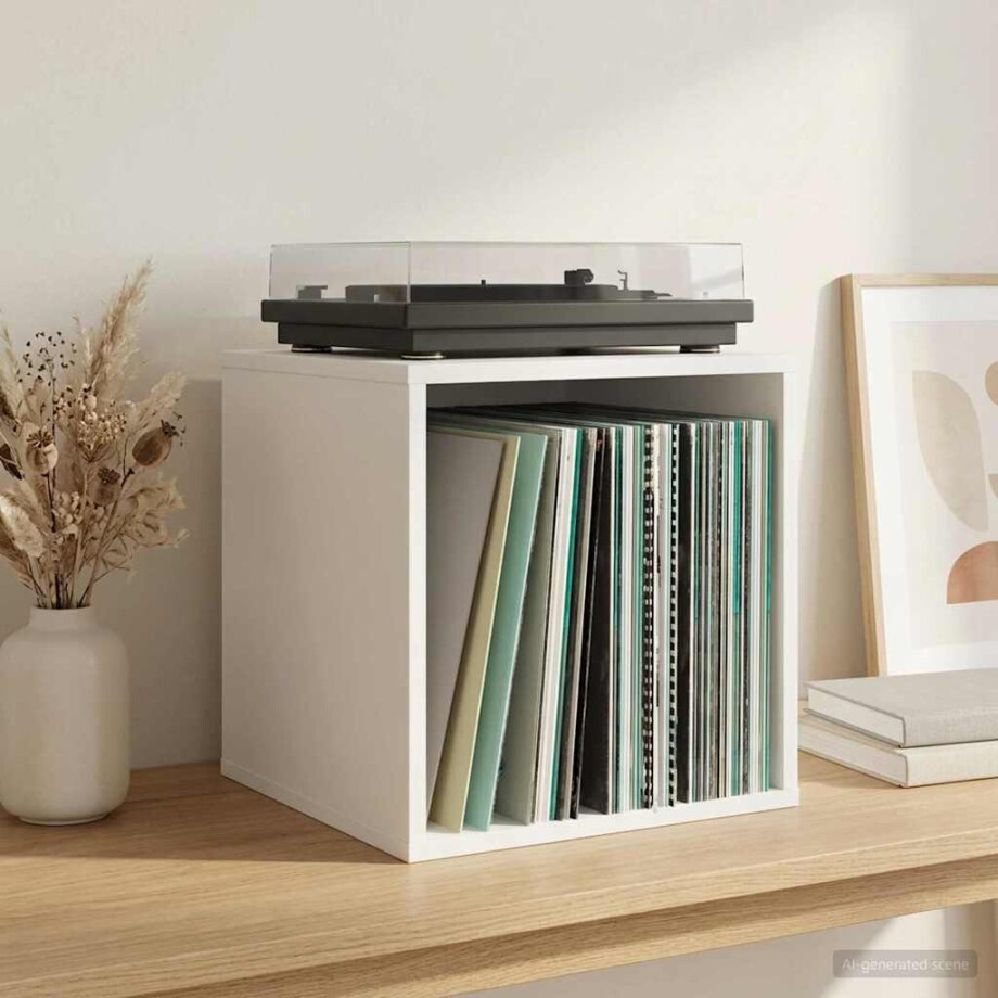 vidaXL Vinyl Album Doos 2 st Wit 37 x 36,5 x 38 cm Bewerkt hout afbeelding 1