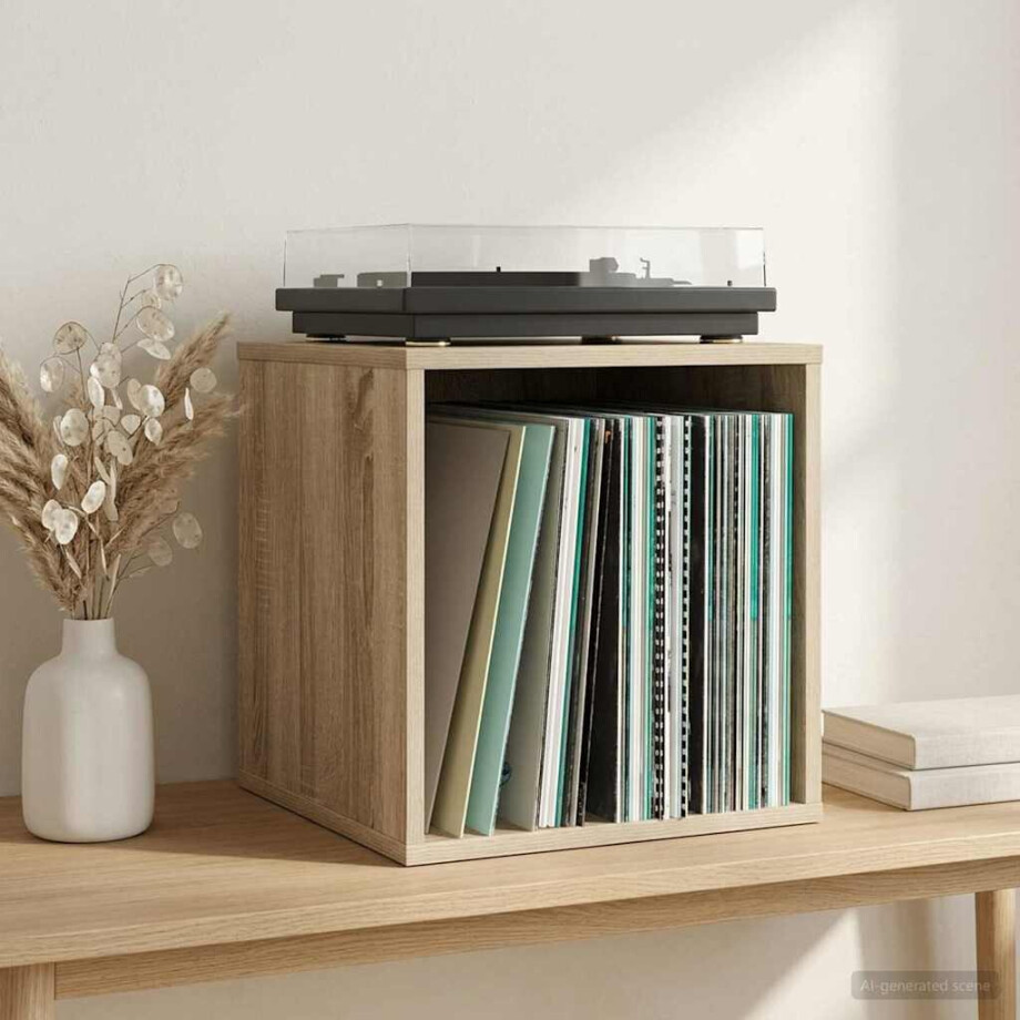 vidaXL Vinyl Album Doos Sonoma Eiken 37 x 36,5 x 38 cm Bewerkt hout afbeelding 1