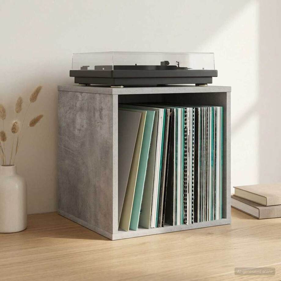 vidaXL Vinyl Album Doos 2 st Betongrijs 37 x 36,5 x 38 cm Bewerkt hout afbeelding 1