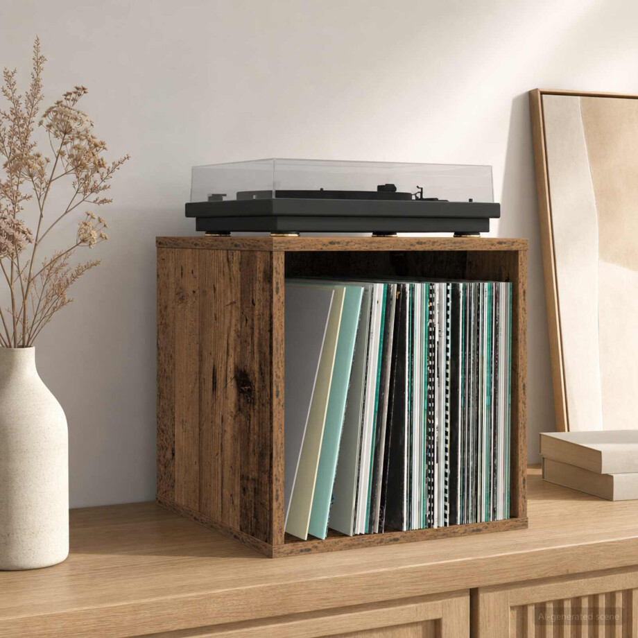 vidaXL Vinyl Album Doos Eikenhout 37 x 36,5 x 38 cm Bewerkt hout afbeelding 1