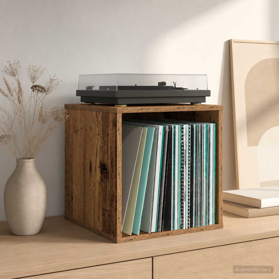 vidaXL Vinyl Album Doos 2 st Eikenhout 37 x 36,5 x 38 cm Bewerkt hout afbeelding 1