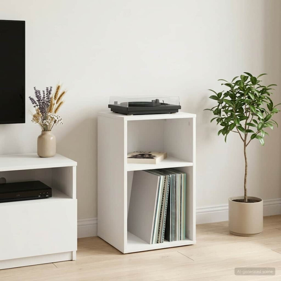 vidaXL Platenkast Wit 38 x 33 x 61 cm Bewerkt hout vidaXL Platenkast Wit 38 x 33 x 61 cm Bewerkt hout afbeelding 1