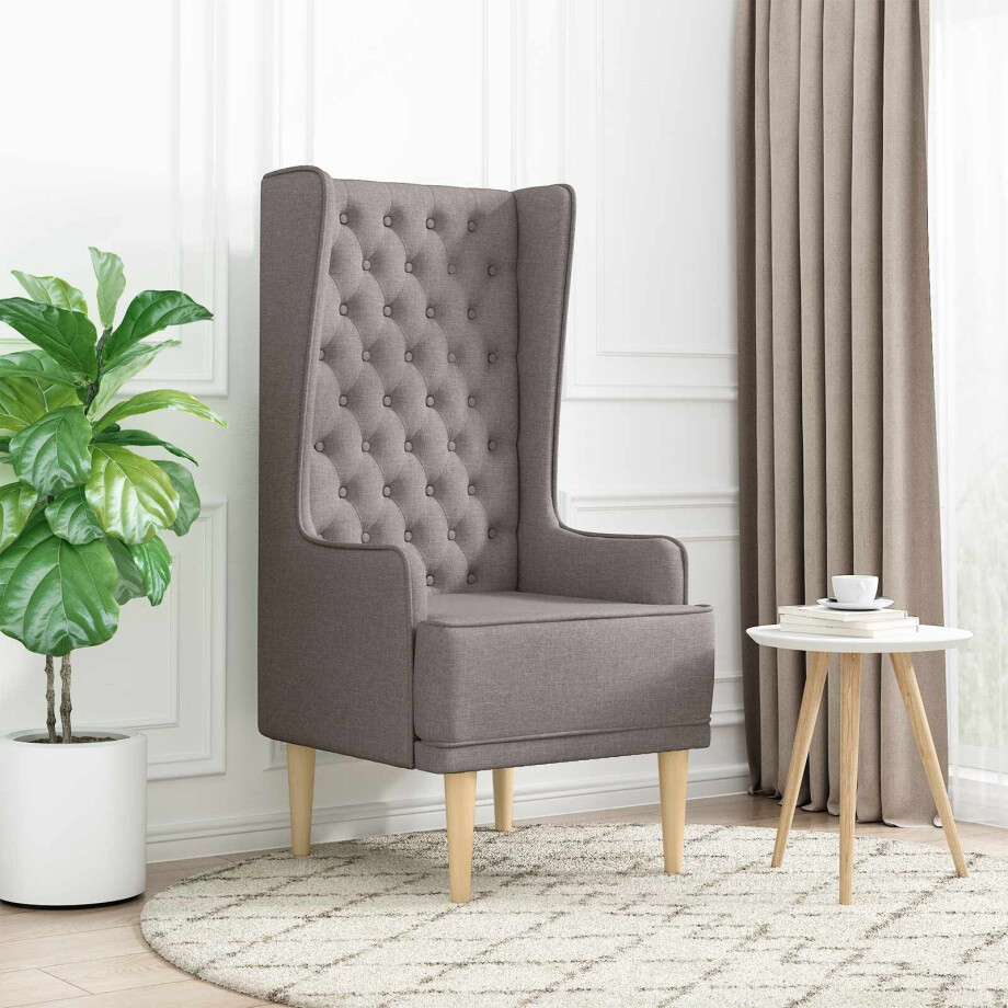 vidaXL Gecapitonneerde stoel met hoge rugleuning Taupe Stof vidaXL Gecapitonneerde stoel met hoge rugleuning Taupe Stof afbeelding 1
